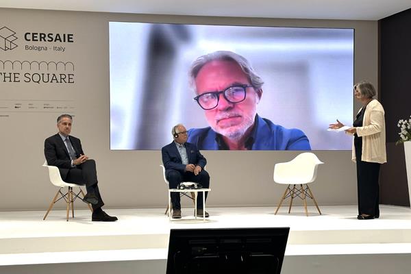 From left, Filippo Manuzzi, Steve Clem, Alfonso Femia and Donatella Bollani take part in a panel after the tile competition presentation