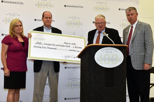 Mannington Mills presents $75,000 check to Georgia Zoo and Safari Park