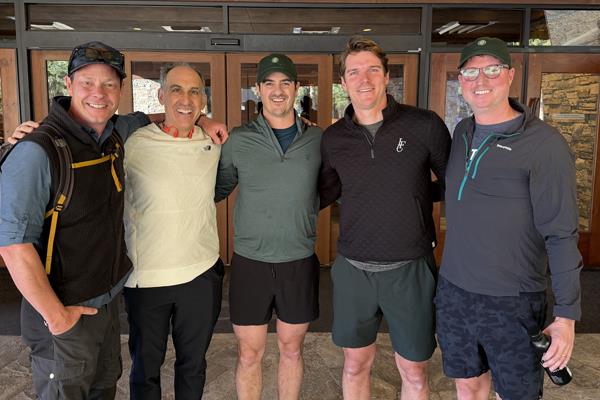 Michael Longwill, Gregg Wrenn, William Dossche and Julian Dossche with hiking guide