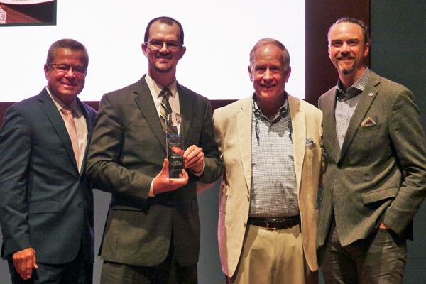 John Lanier accepting the WFCA Hall Of Fame Award on behalf of the Ray Anderson Family - with Scott Humphrey, Kemp Harr and Joey Shea